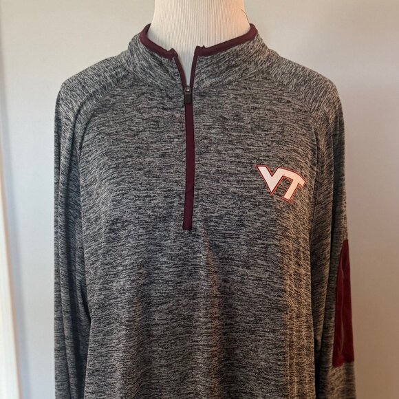 Virginia Tech Quarter Zip Pullover by Colosseum, Men's Size L, Gray w/ Burgandy - Picture 1 of 7